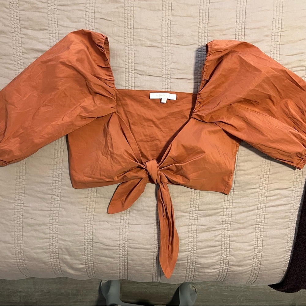 Olivaceous Terracotta Tie-Front Blouse - Picture 4 of 5
